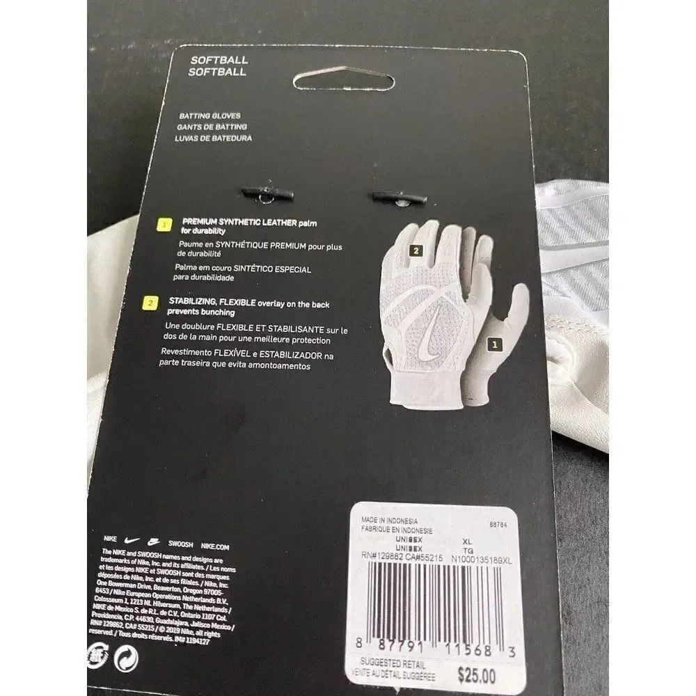 Nike HYPERDIAMOND EDGE Softball Batting Gloves White Gray 86135 Unisex Sz XL NEW